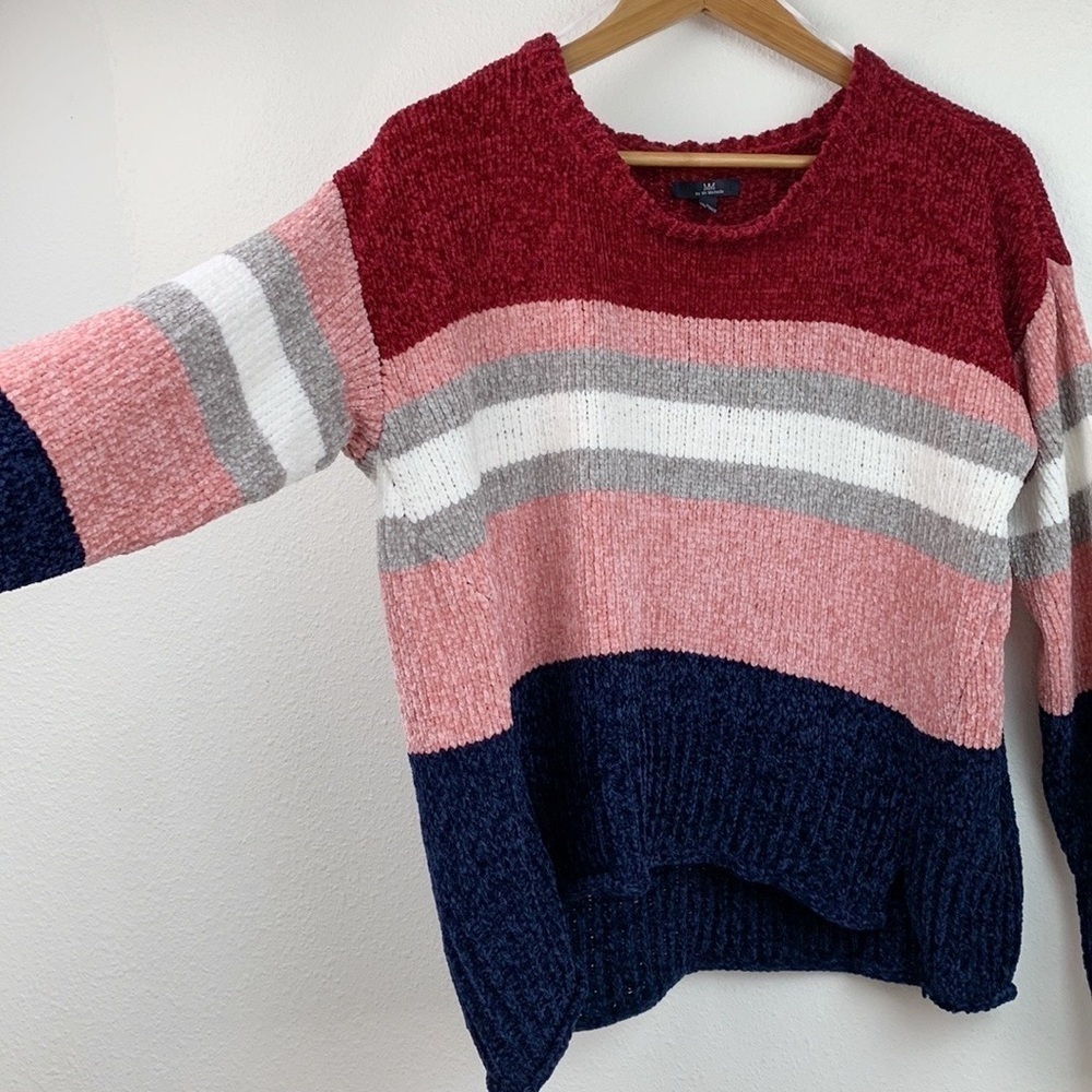 My Michelle chenille crew neck super cozy looser knit striped sweater, EUC